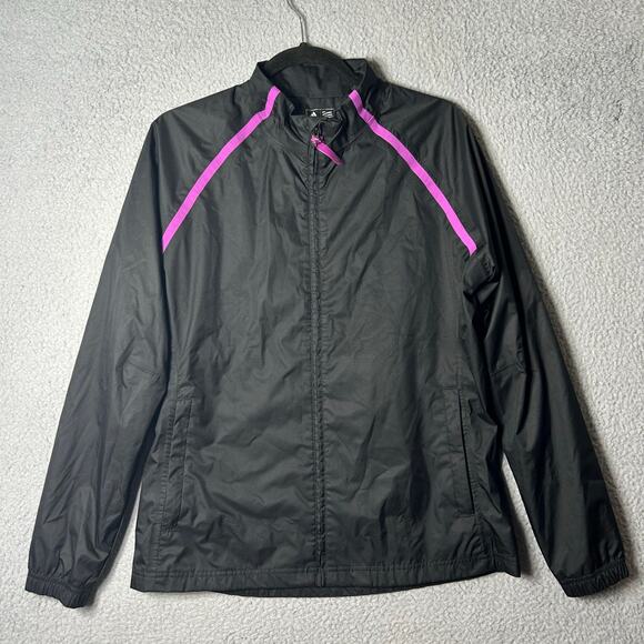 Adidas Jacket Womens M Black Climaproof Full Zip Windbreaker Jacket Golf Running - Picture 1 of 12